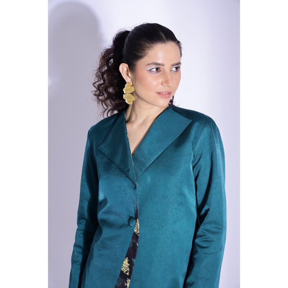 Studio Surbhi Teal Printed Jacket and Shorts (Set of 2)