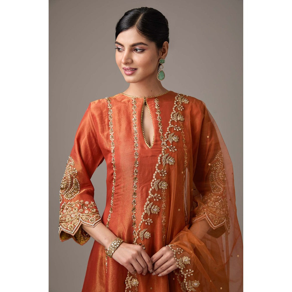 Studio A Rust Hand Embroidered Kurta with Salwar and Dupatta (Set of 3)