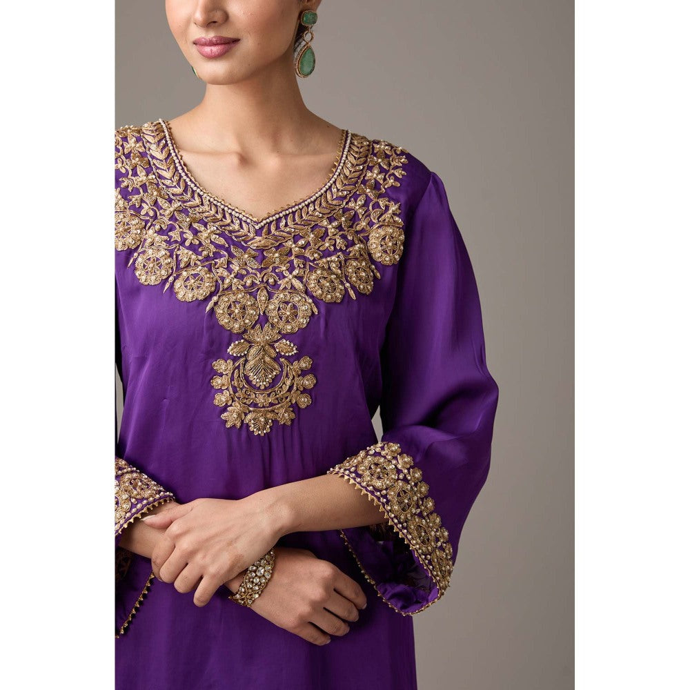 Studio A Purple Embroidered A-Line Flared Kurta with Salwar (Set of 2)
