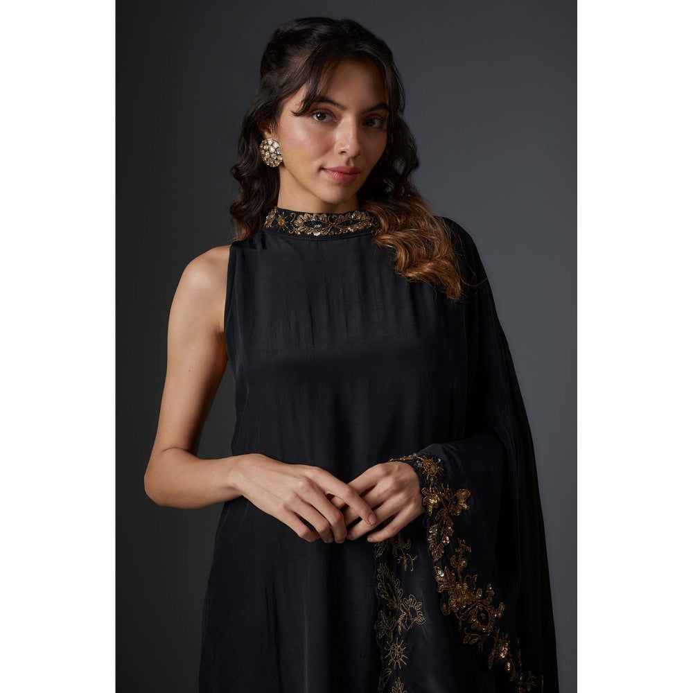 Studio A Black Crepe Embroidered Cape Sleeve Kurta with Pant (Set of 2)