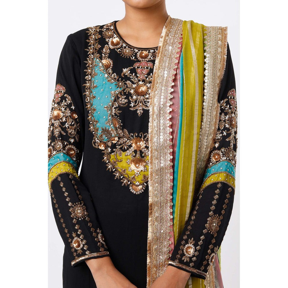 Studio A Black Embroidered Kurta with Pant and Dupatta (Set of 3)