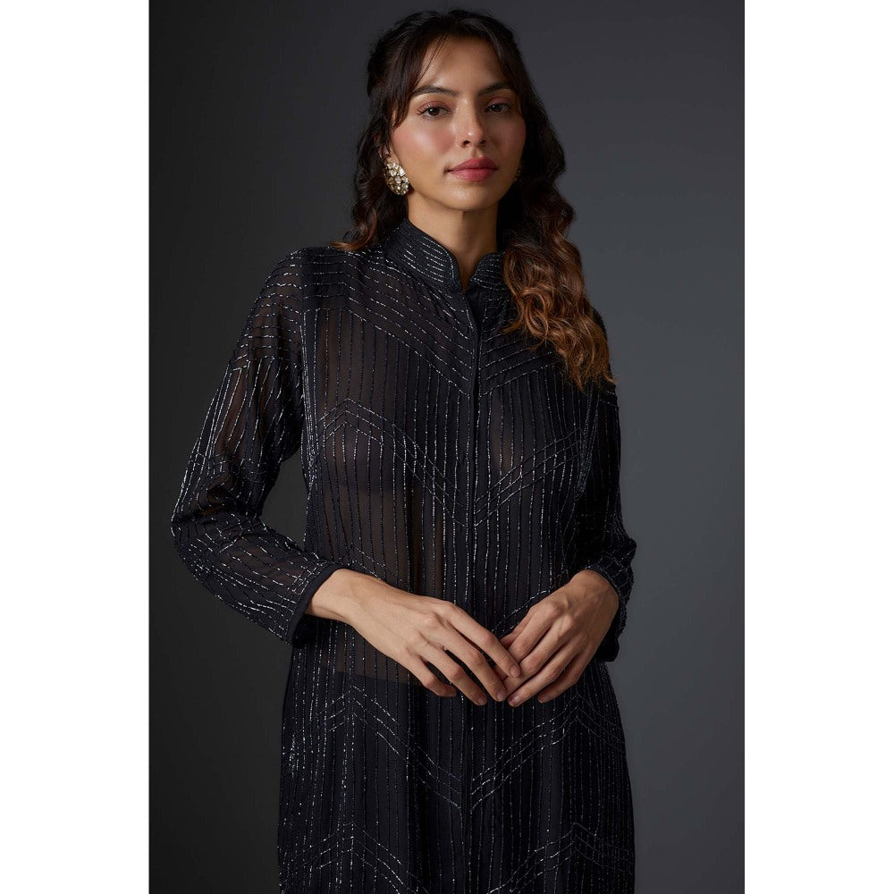 Studio A Black Georgette Embroidered Jacket with Pant (Set of 2)