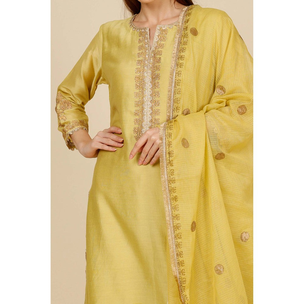 Studio A Yellow Gota Embroidered Kurta with Pant and Dupatta (Set of 3)