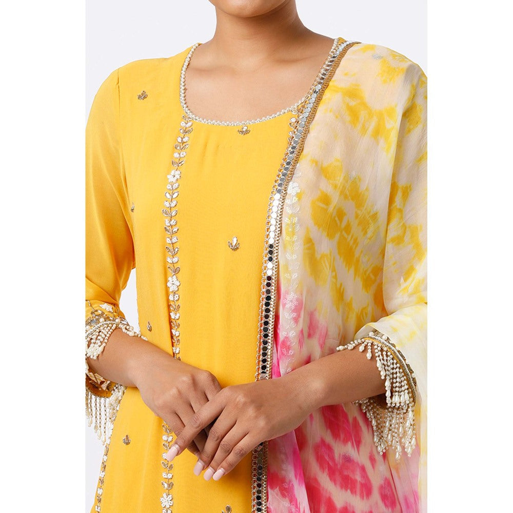 Studio A Mustard Layered Lehenga with Kurta and Dupatta (Set of 3)