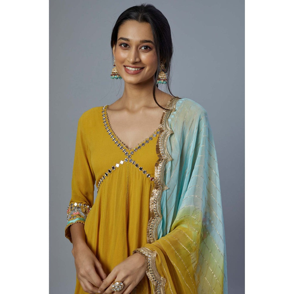 Studio A Yellow Georgette Anarkali with Salwar and Dupatta (Set of 3)