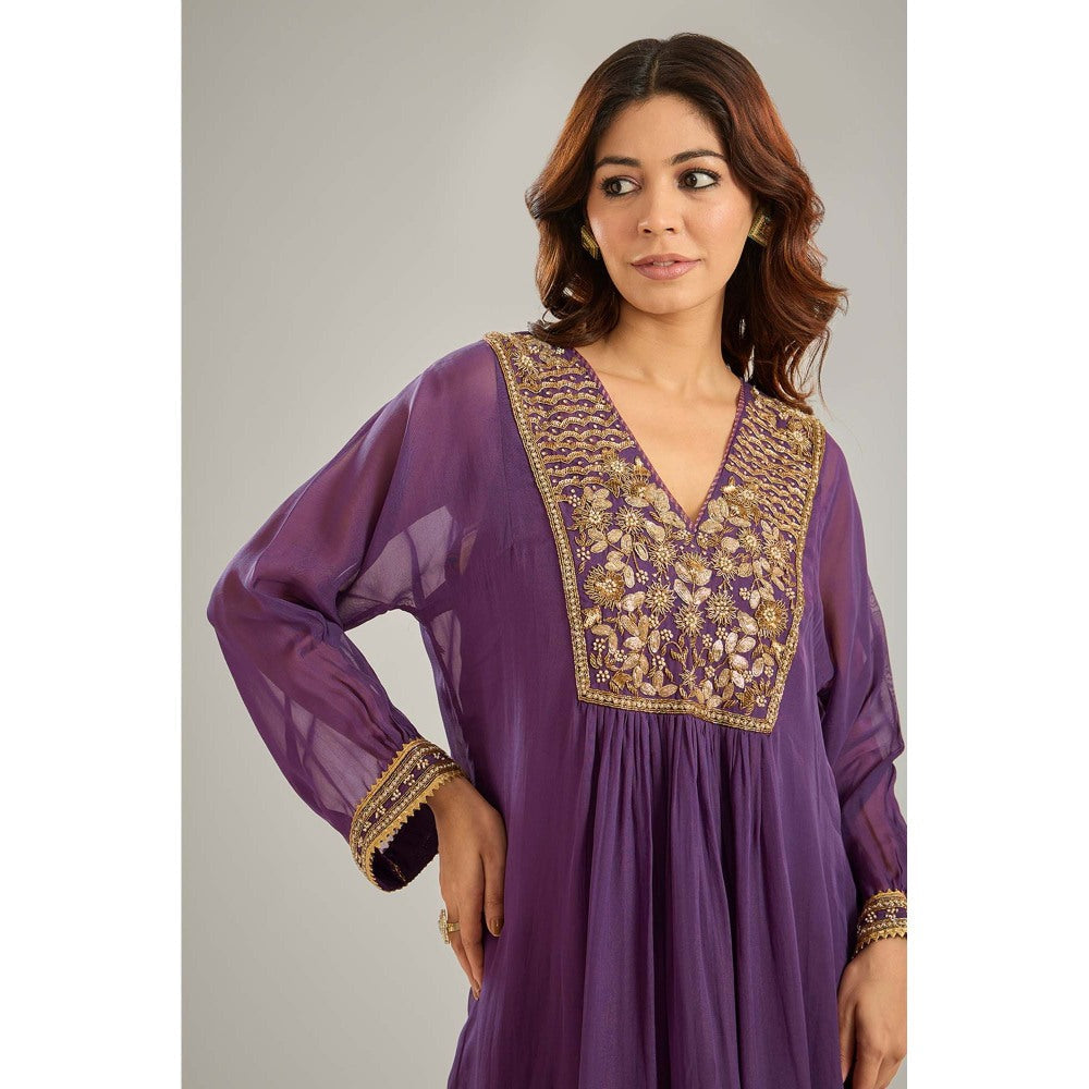Studio A Purple Hand Embroidery Kurta with Palazzo and Inner (Set of 3)