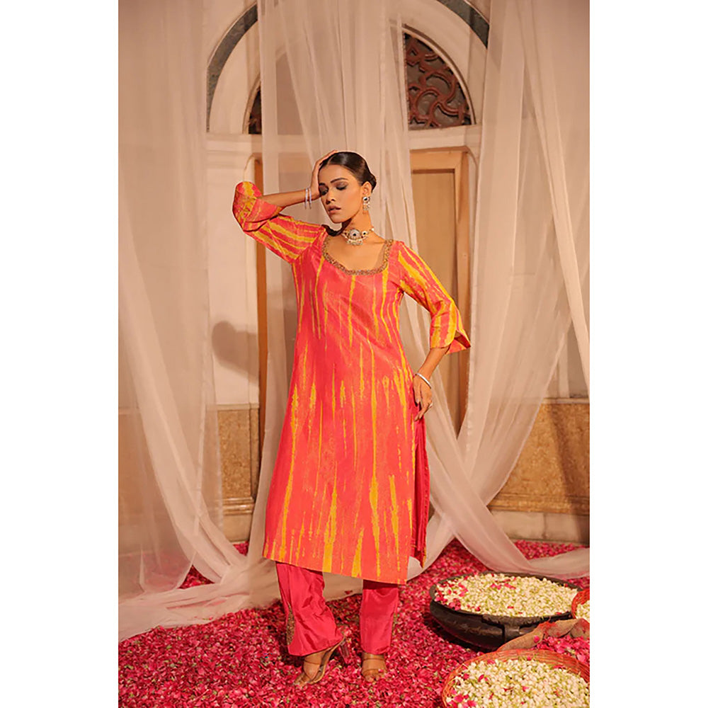 Studio Chiraiya Vibrant Pink Soft Tissue Kurta with Pant and Dupatta (Set of 3)
