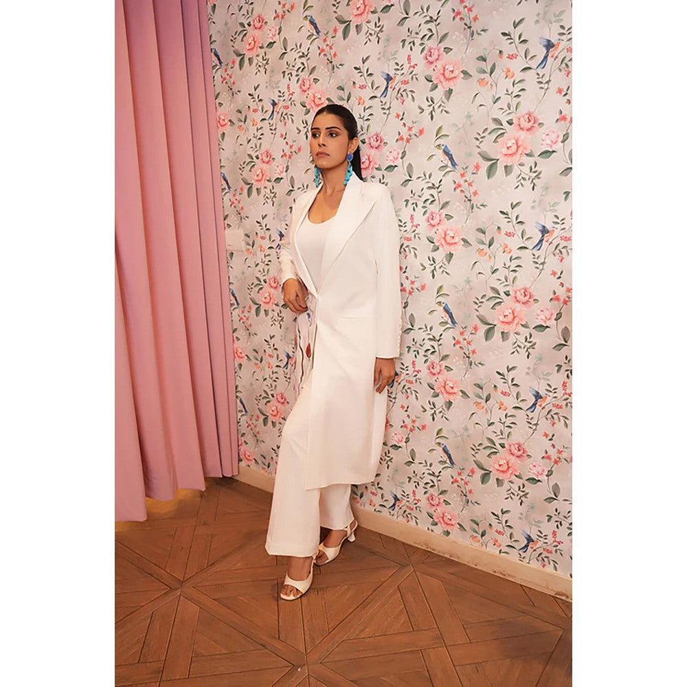 Studio Chiraiya White Long Blazer with Pant (Set of 2)