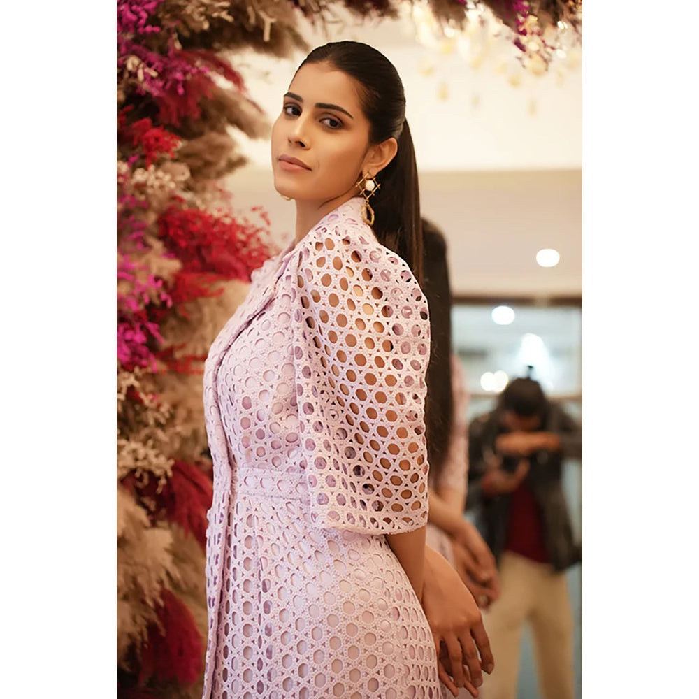 Studio Chiraiya Lavender Midi Dress with Sheer Elegance