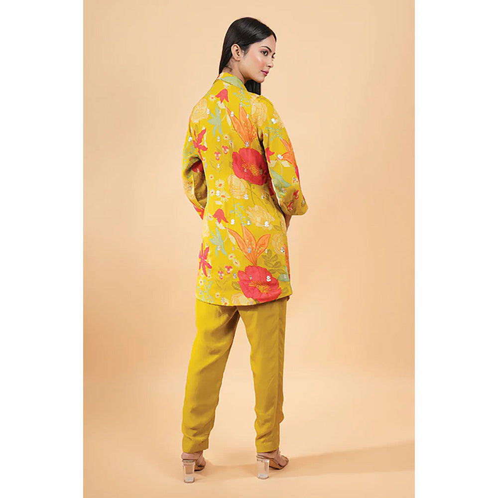Studio Chiraiya Multi-Colour Makhmal Mustard Organza Fabric Co-Ord (Set of 2)