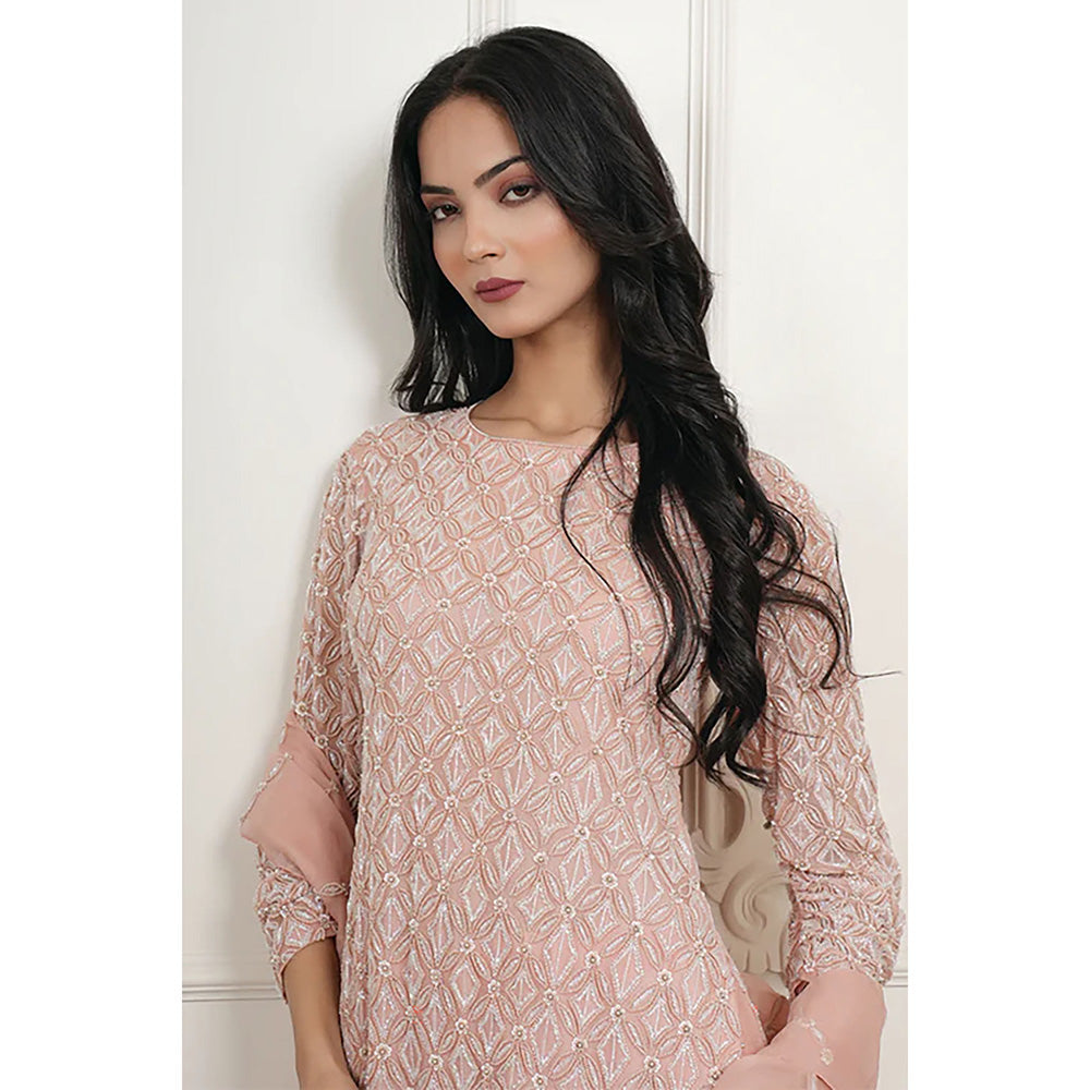 Studio Chiraiya Peach Makhmal Beautiful Sharara with Kurti and Dupatta (Set of 3)