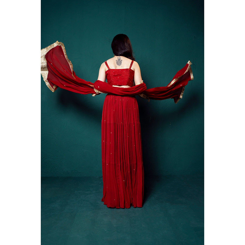 Suave by Neha Arora Red Surkh Lehenga With Embellished Blouse And Dupatta (Set of 3)