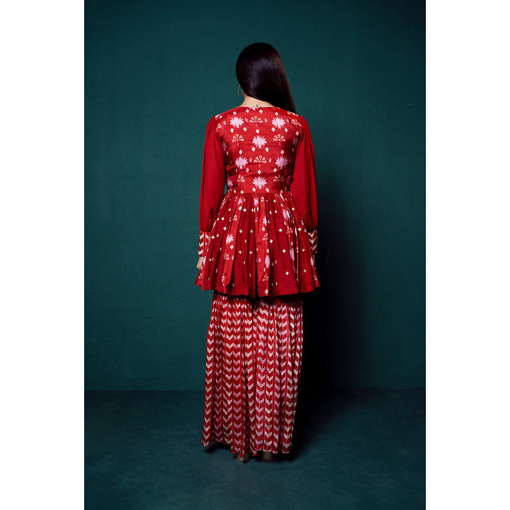 Suave by Neha Arora Red Surkh Peplum Kurta With Sharara (Set of 2)