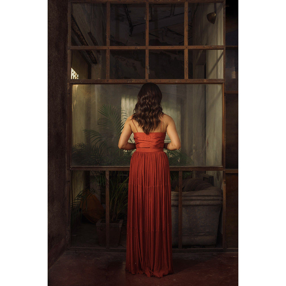 Suave by Neha Arora Rust Savannah Solid Lehenga With Crop Top (Set of 2)