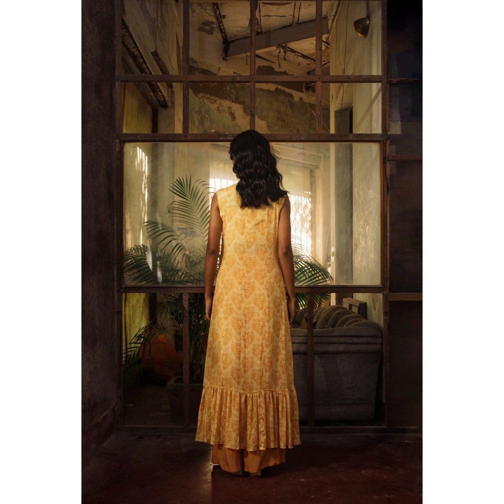 Suave by Neha Arora Yellow Lynx Crop Top With Jacket And Palazzo (Set of 3)