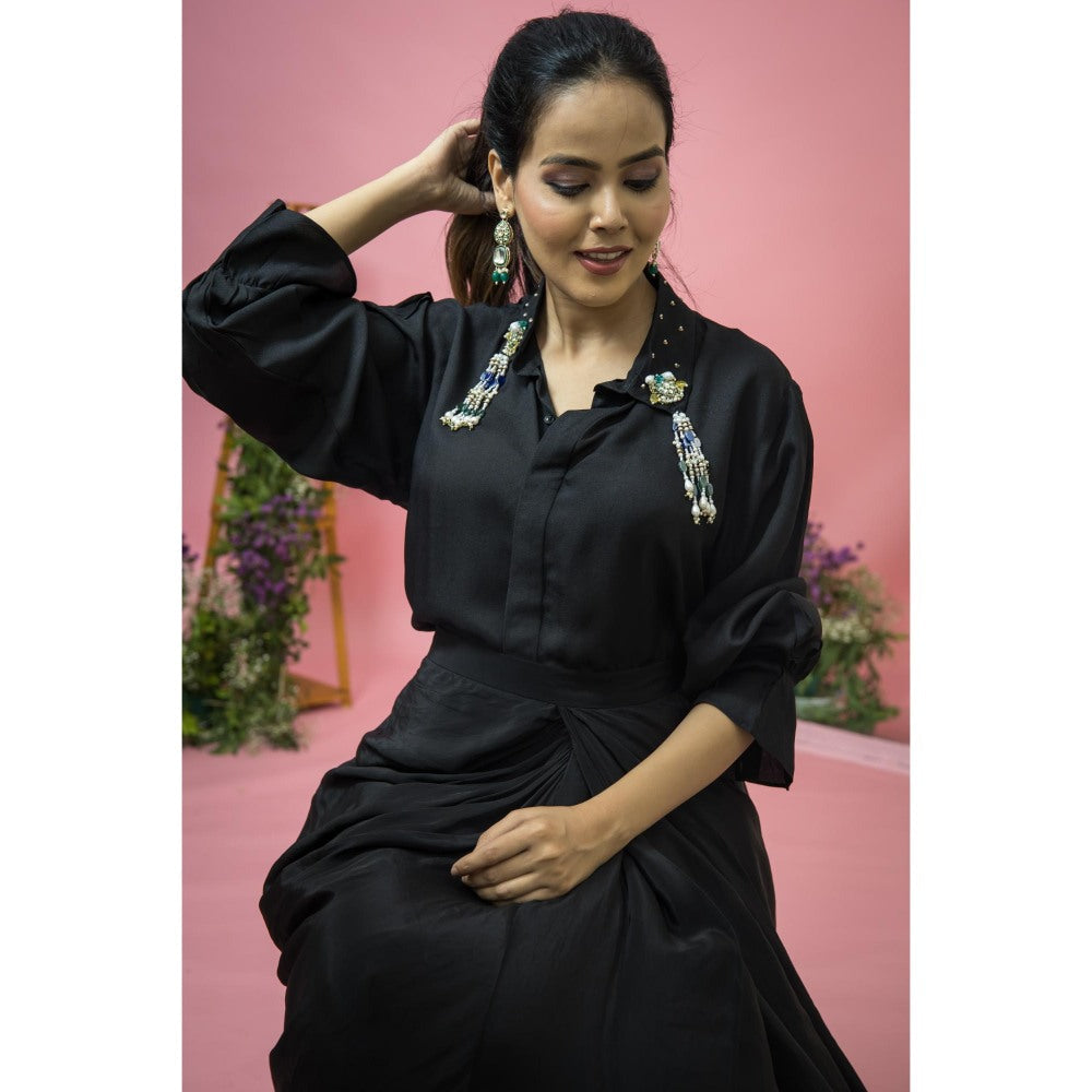 SUBTLE Noir Classic Drape Skirt with Shirt (Set of 2)