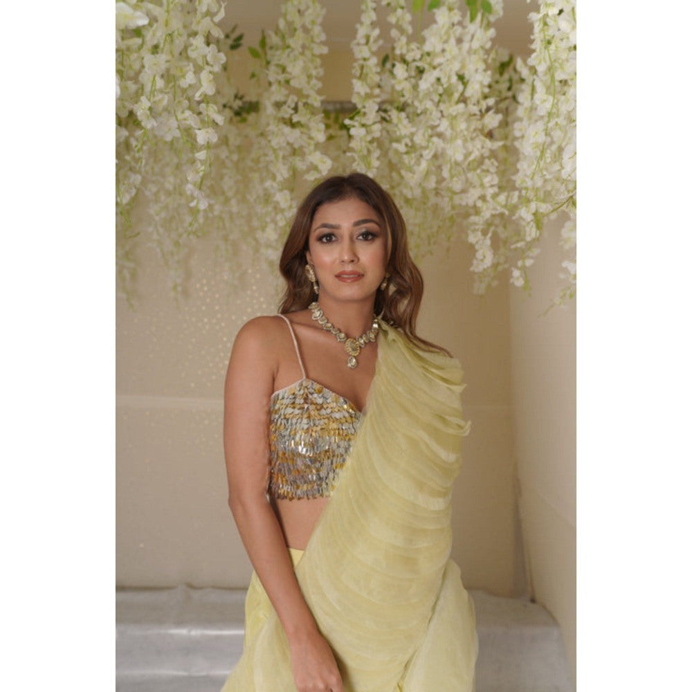 SUBTLE Aurora Solid Drape Saree with Stitched Blouse and Pallu