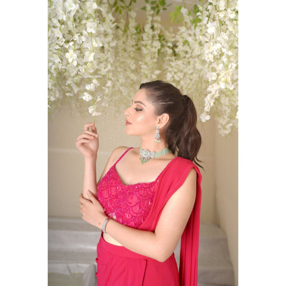 SUBTLE Alesha Scallop Drape Saree with Stitched Blouse