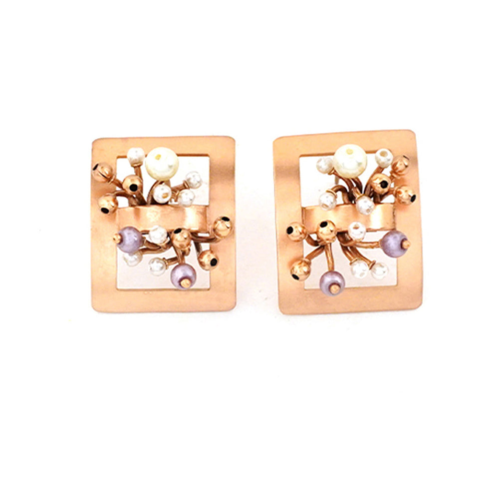 Suhani Pittie Gold Plated Grid & Pearl Reef Stud Earrings