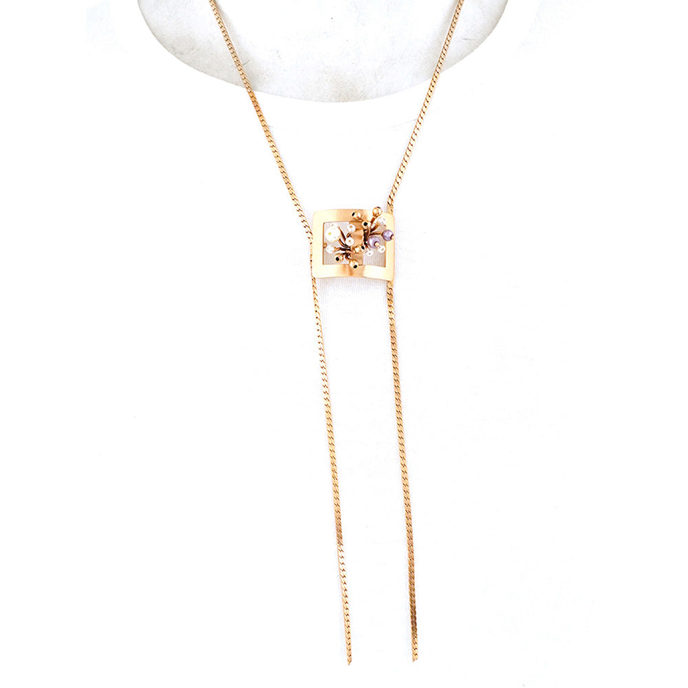 Suhani Pittie Gold Plated Chain Neckpiece With Grid Pearl Reef