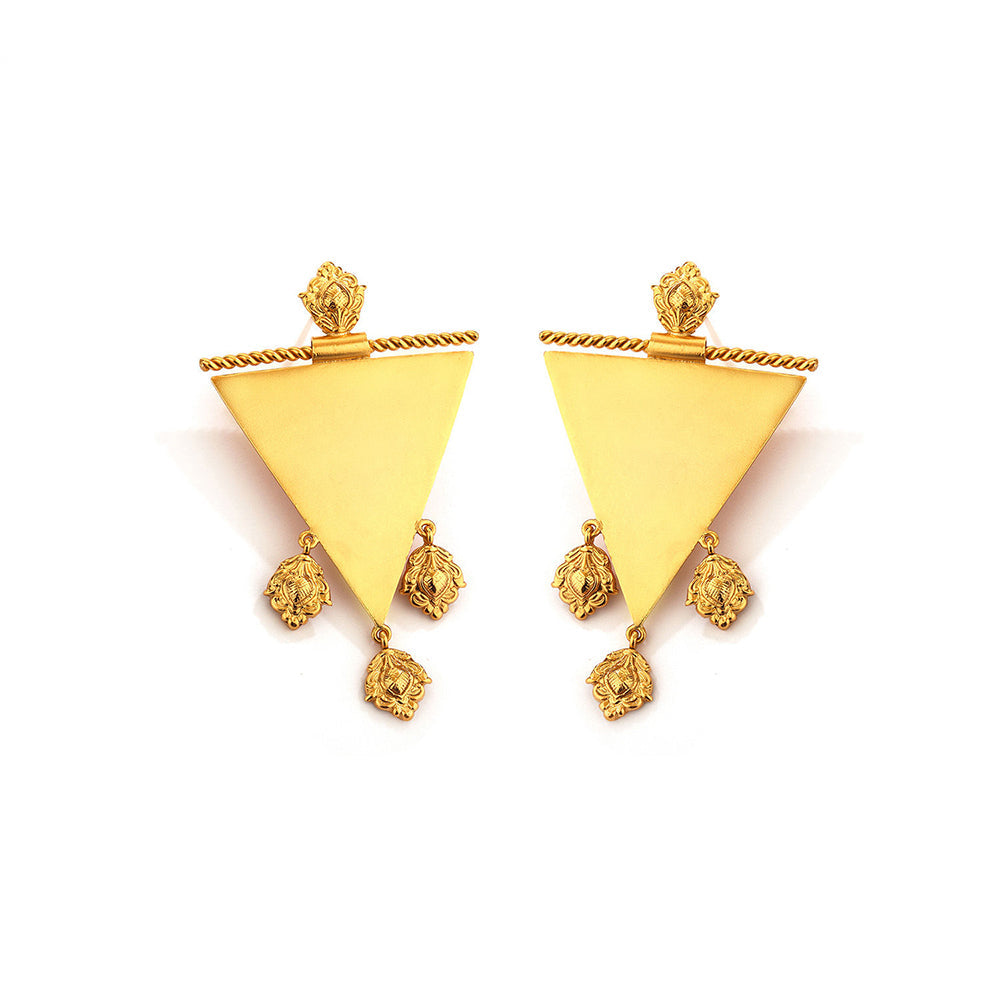Suhani Pittie Gold Plated 4 Diamond Engraving, Twisted Wire & 'V' Earrings