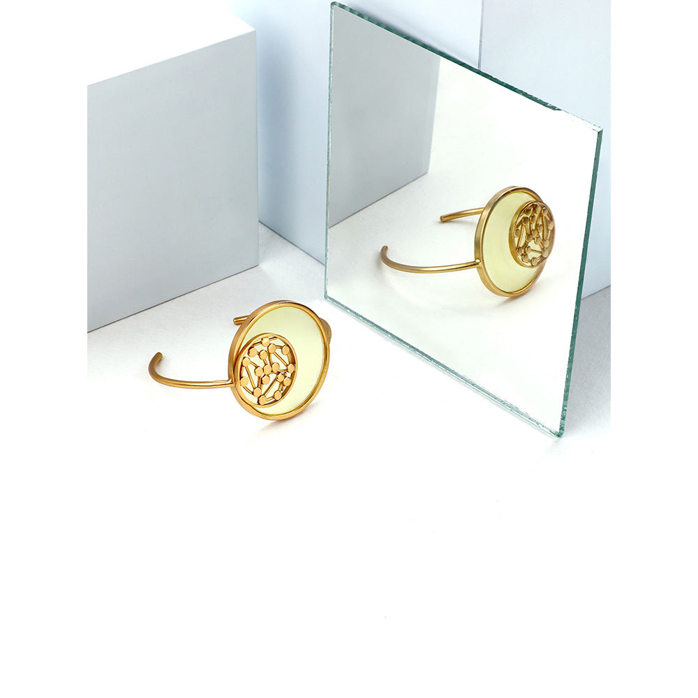 Suhani Pittie Gold Plated Wire Cuff With Round Yellow Acrylic And Dots Coin On It