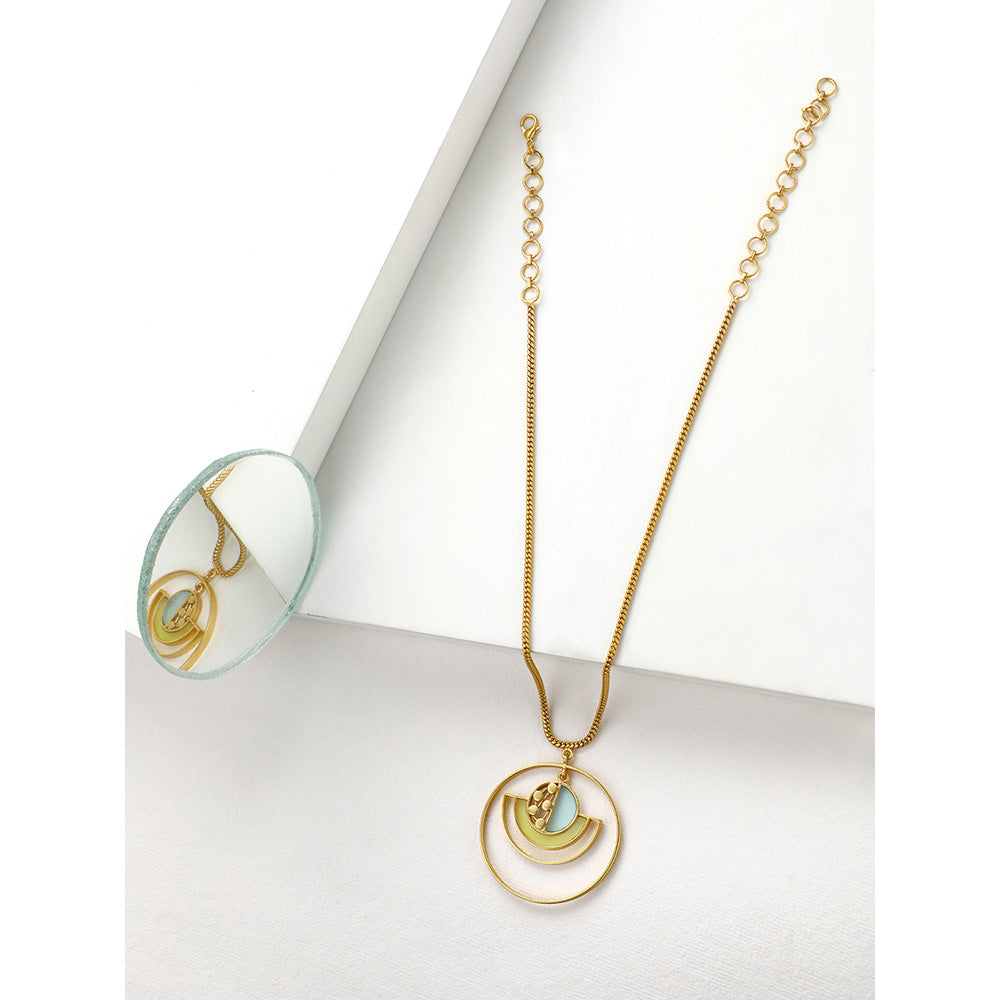 Suhani Pittie Gold Plated Dori Chain With Round, Blue & Yellow Acrylic And Dotted Pendant