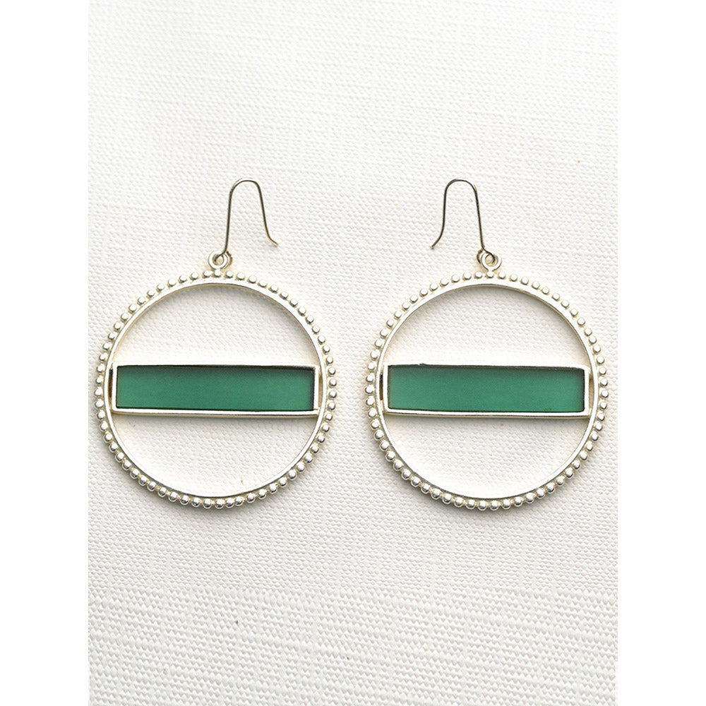 Suhani Pittie Silver Plated Round And Basil Green Acrylic Strip On Center Earring