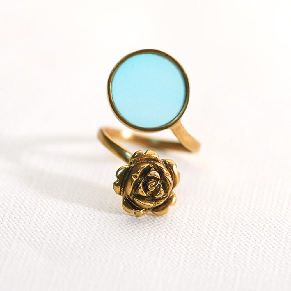 Suhani Pittie Gold Plated Round Blue Acrlic And 3Drose Ring