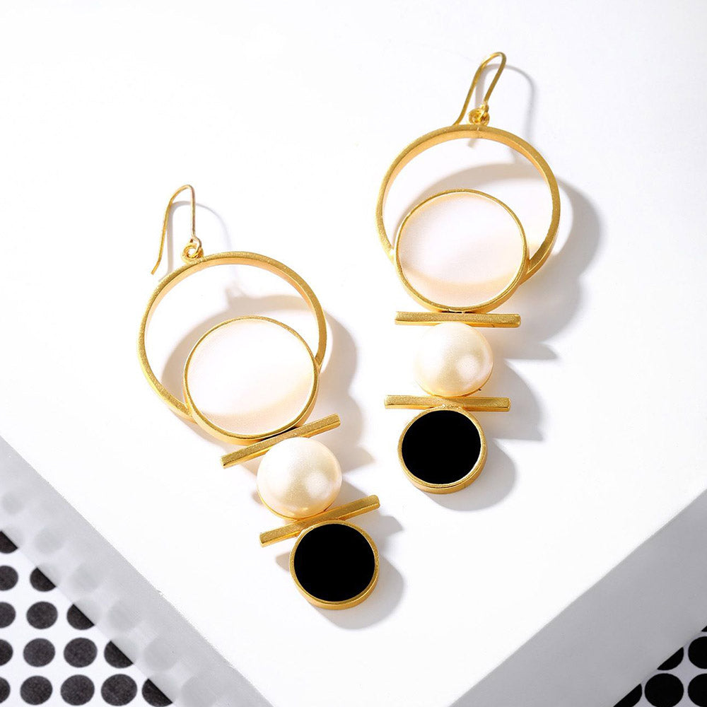 Suhani Pittie Gold Toned Multi-Circle Pearl Earrings with Black Perspex & White Acrylic