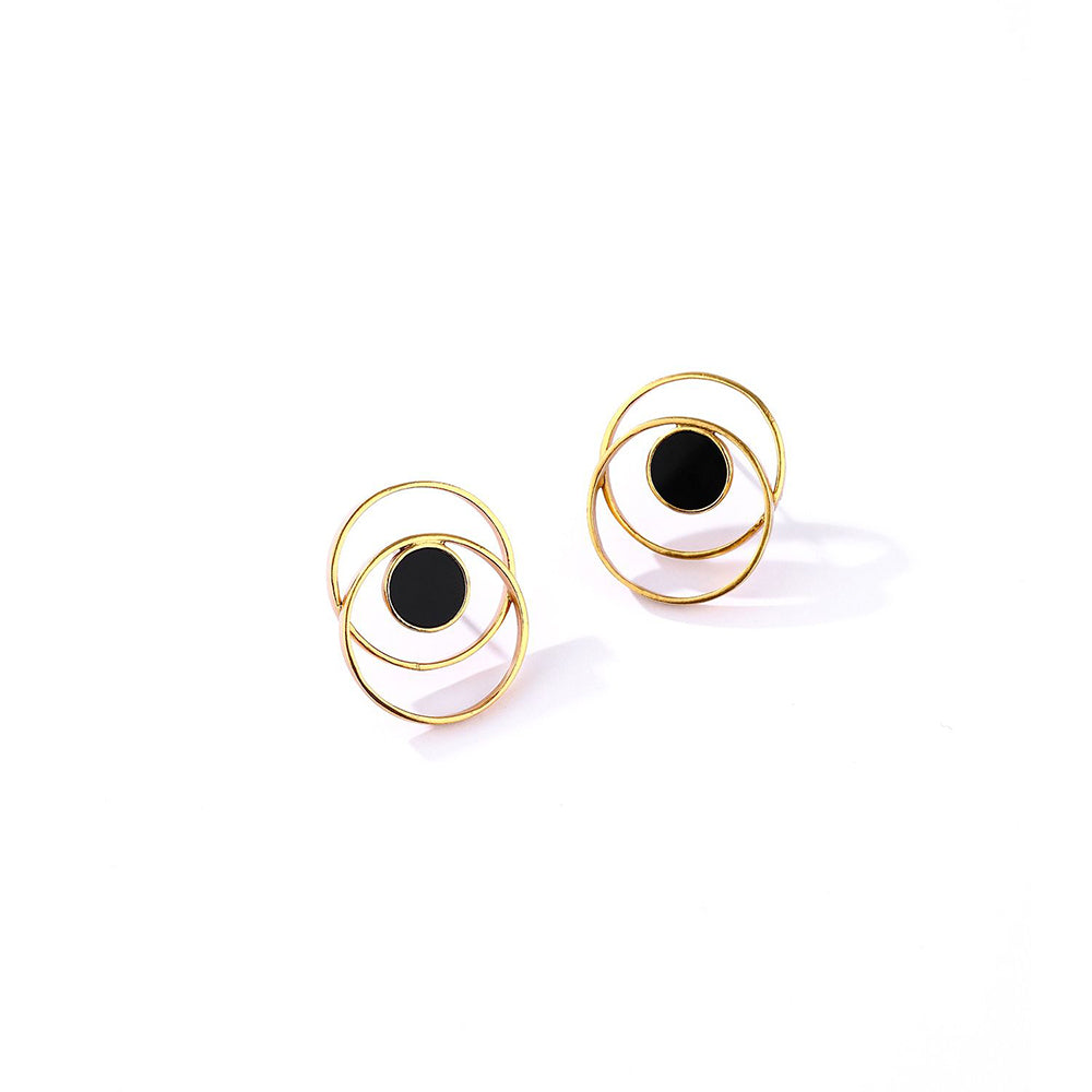 Suhani Pittie Gold Toned Circle On Circle Stud Earrings with Black Perspex Detail
