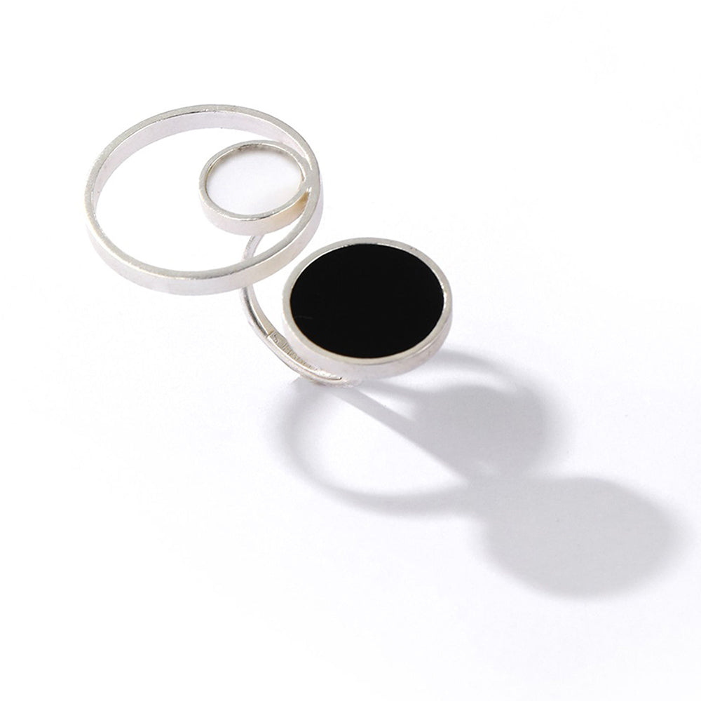 Suhani Pittie Silver Toned Triple Circle Finger Ring with Black Perspex and White Acrylic
