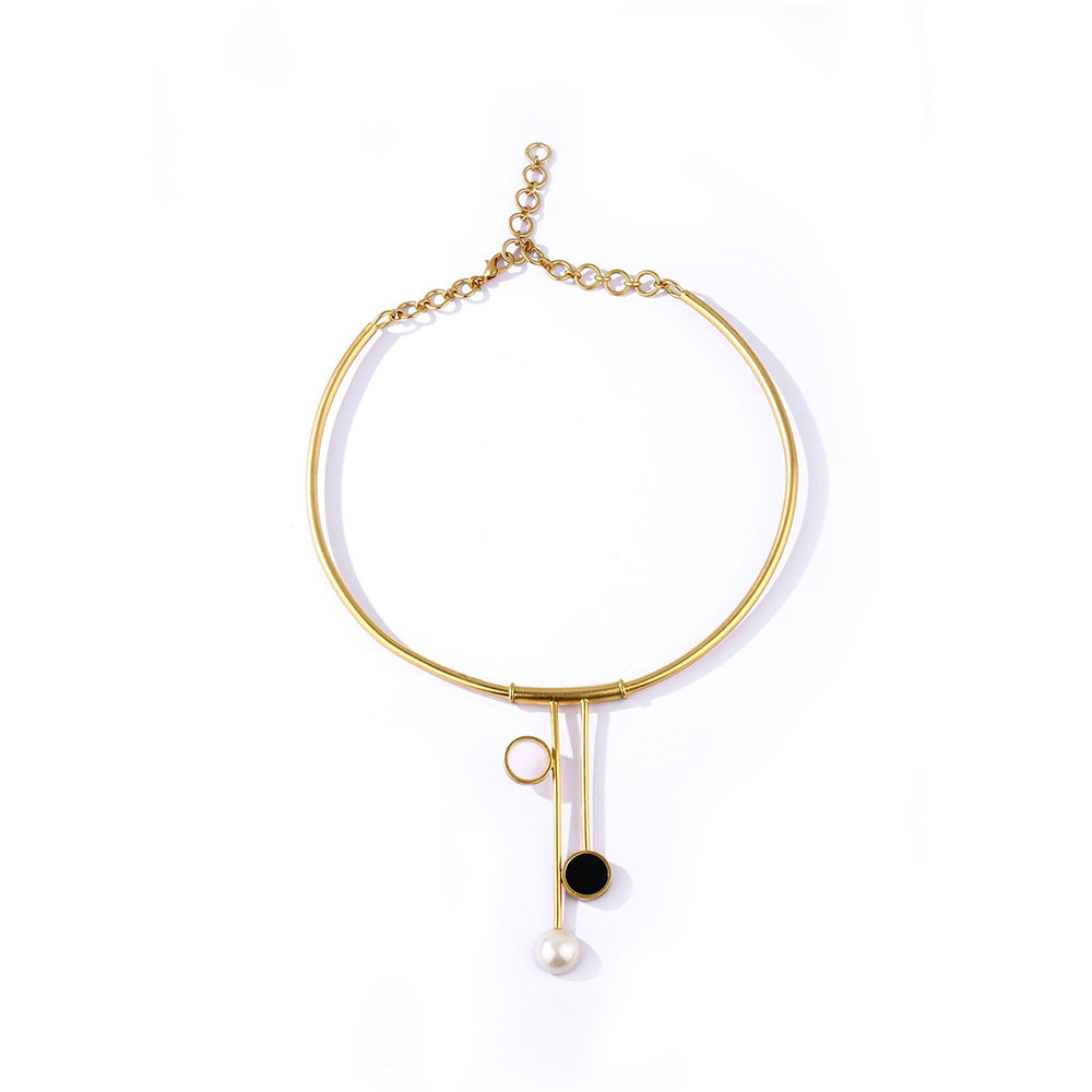 Suhani Pittie Gold Toned Pearl Collar Necklace with Acrylic & Perspex Pendulum Pendants