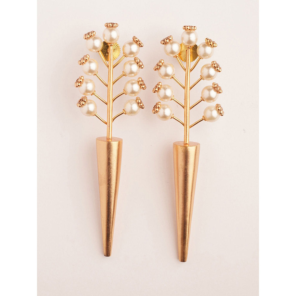 Suhani Pittie Cosmic Sabre 22k Gold Plated Pearl Spike Drop Earrings