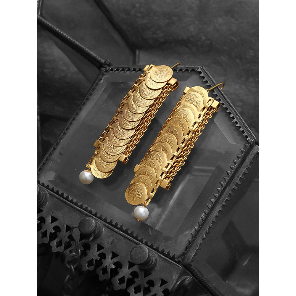 Suhani Pittie Gold coin motif linear Drop earrings with pearls