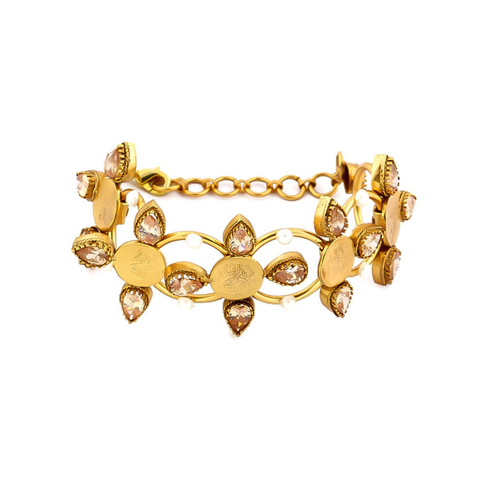 Suhani Pittie Gold coin pink crystal hand cuff