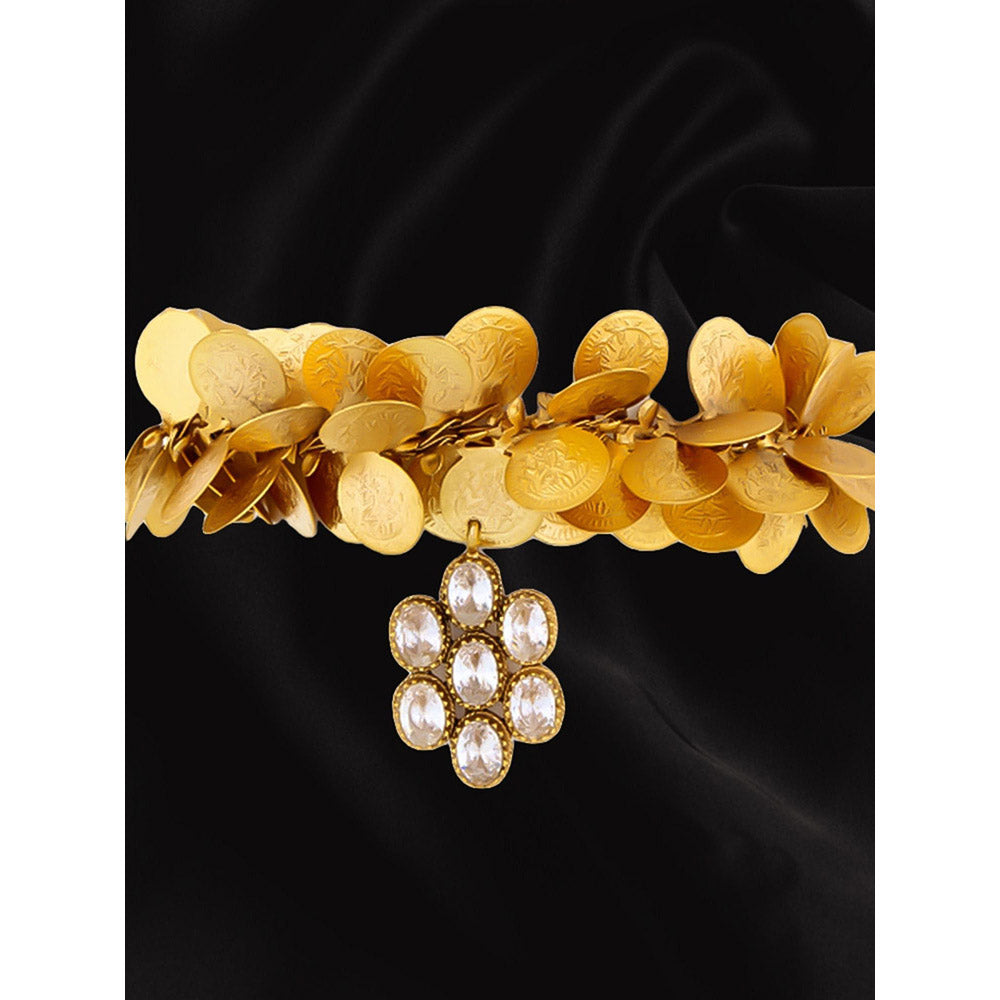 Suhani Pittie Gold coin cluster cuff with crystal flower charm