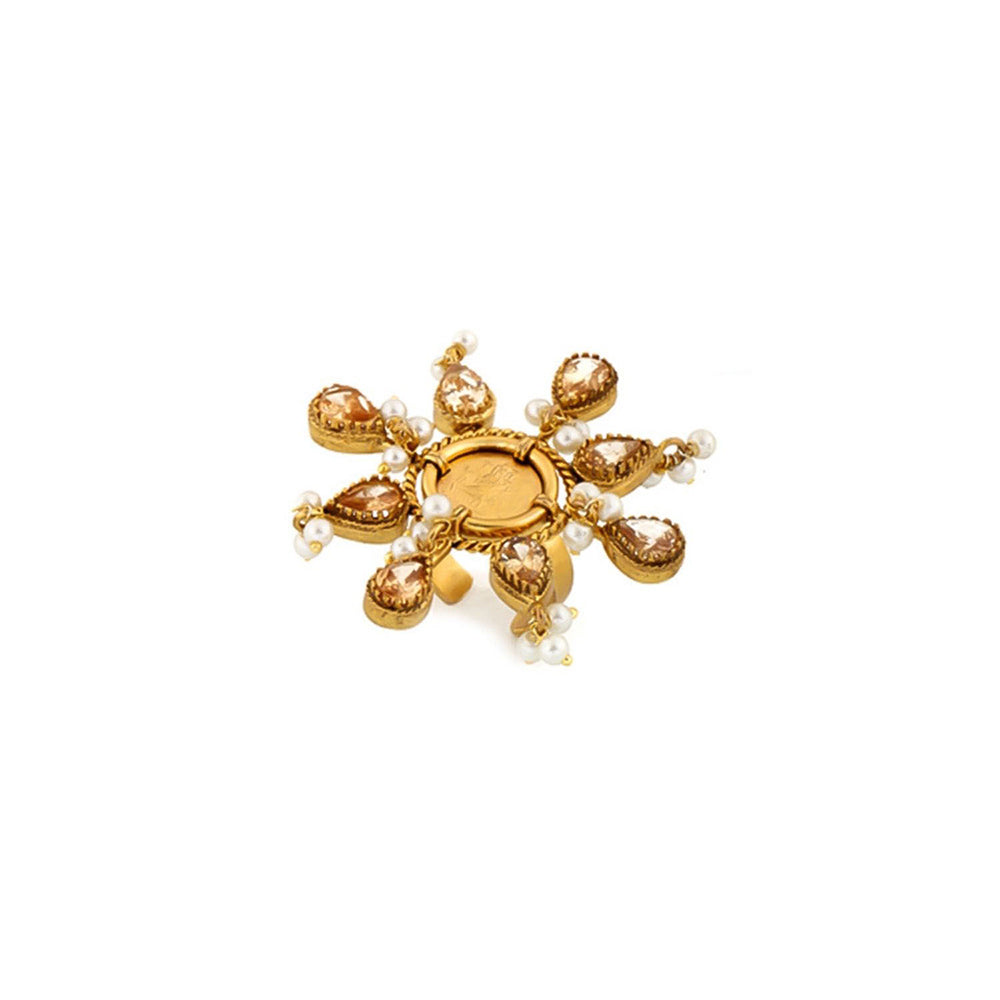 Suhani Pittie Golden sun ring with crystals and coin center