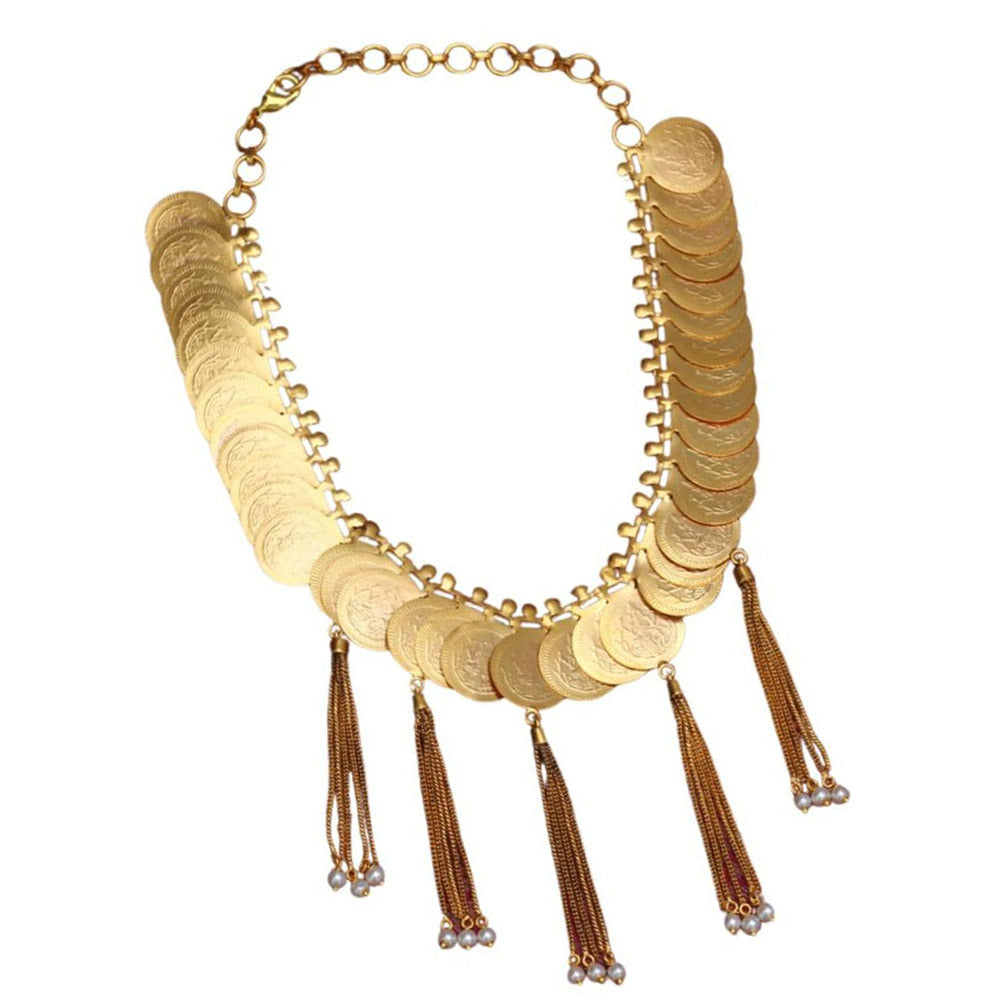 Suhani Pittie Gold coin necklace with pearl fringe