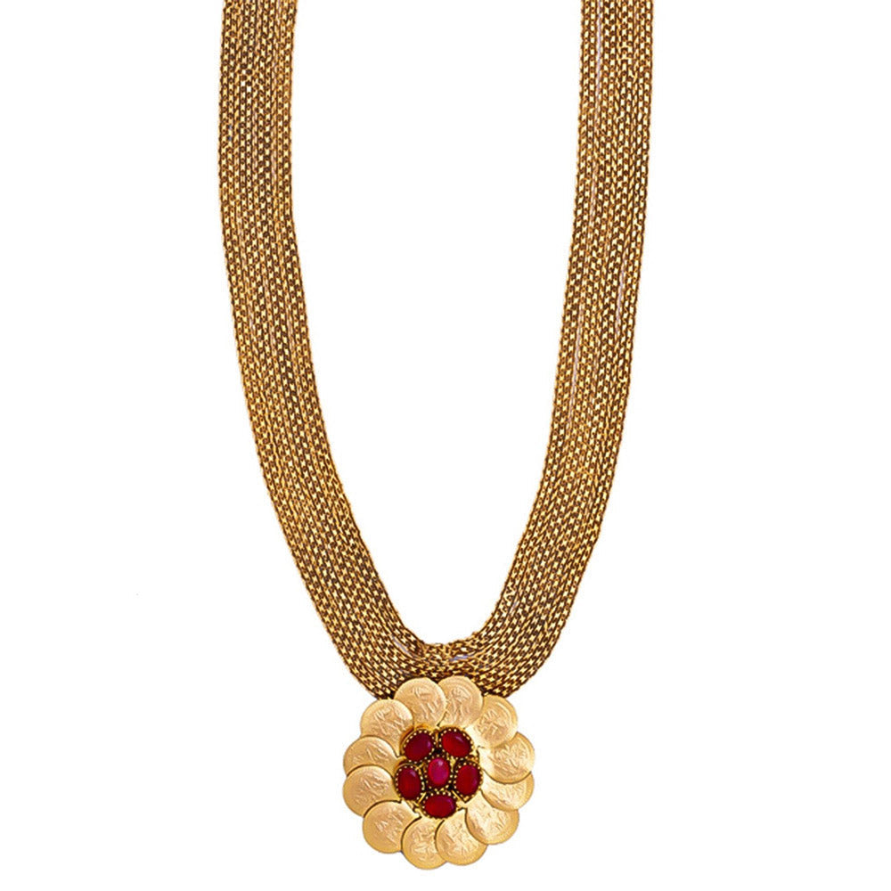 Suhani Pittie Gold coin necklace with red crystal pendant