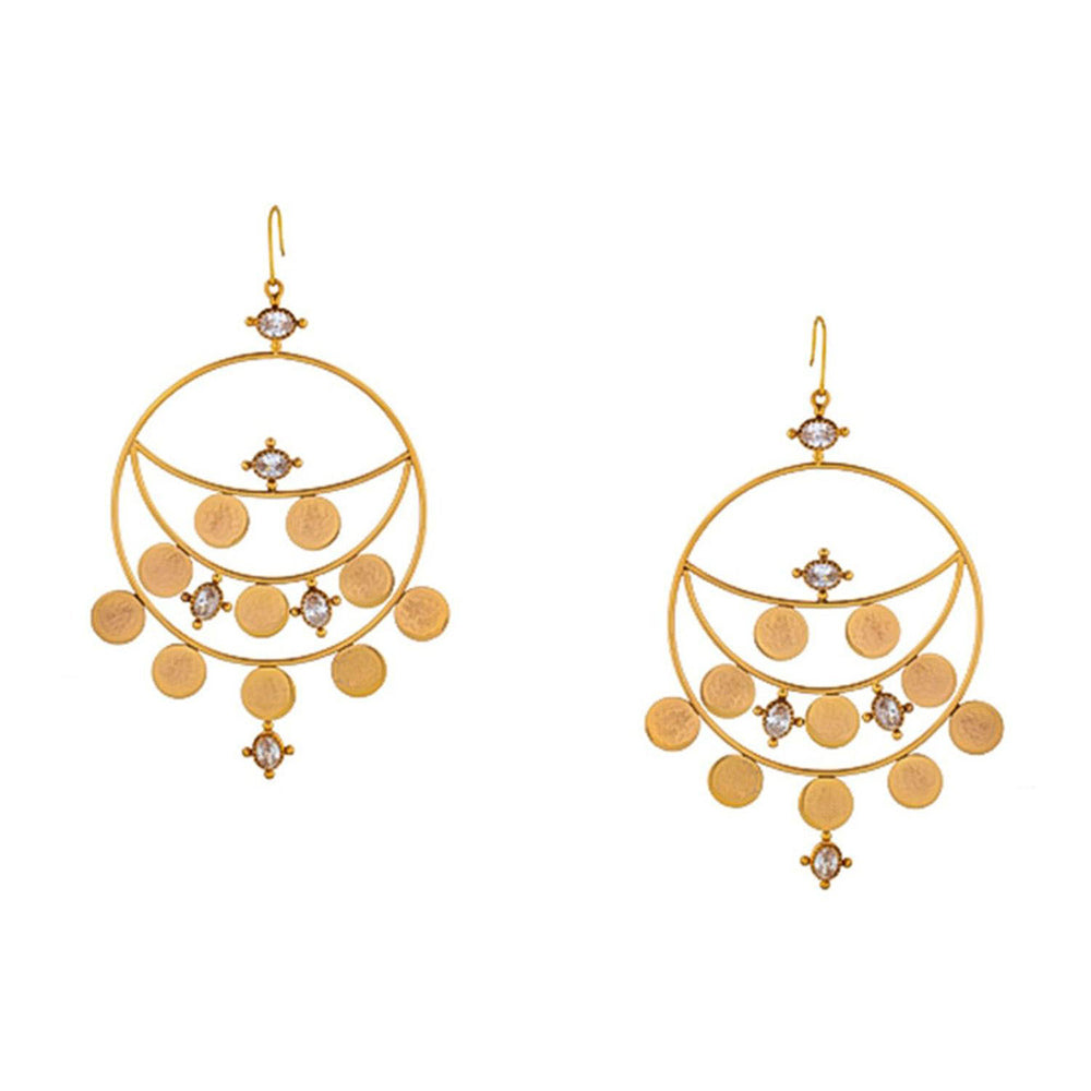 Suhani Pittie Gold Kasu Coin Earrings with White Crystal