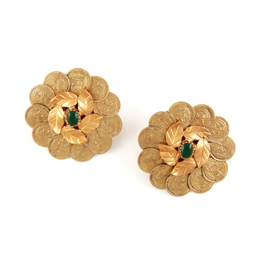 Suhani Pittie Gold Kasu Foliage earrings with green crystals