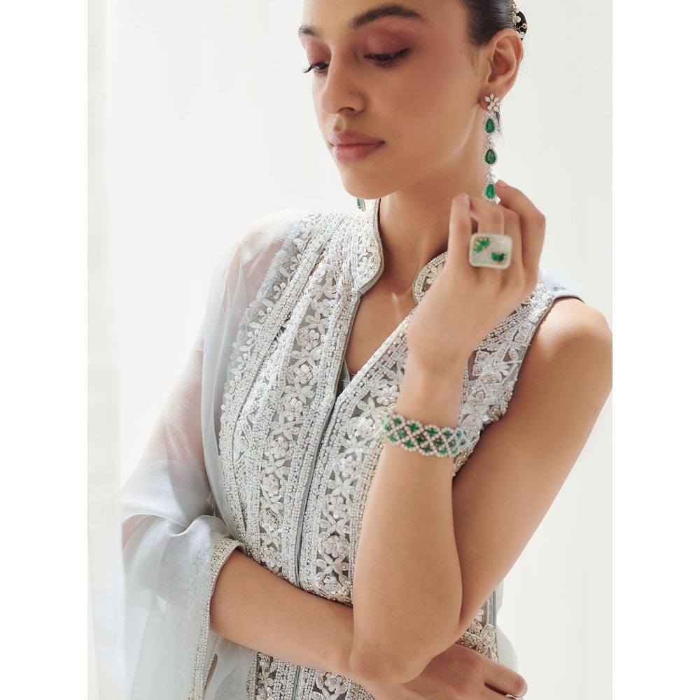 SUHINO Grey Kurta Sharara with Inner & Dupatta (Set of 4)