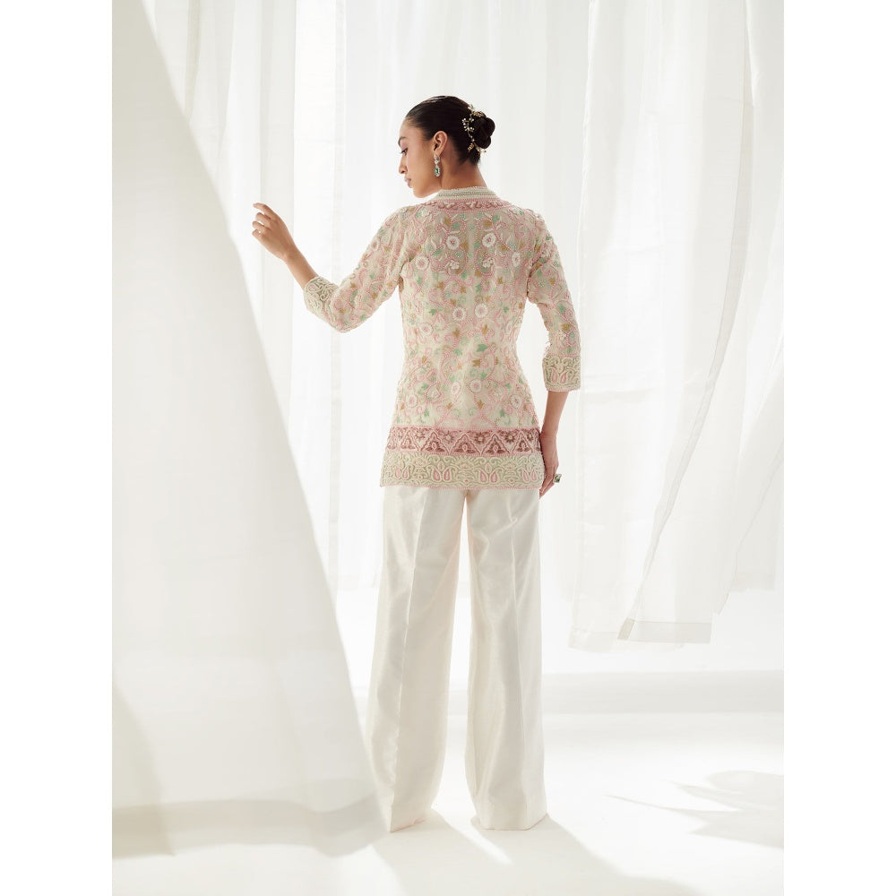 SUHINO Off White Organza Pearl Co-Ord with Inner (Set of 3)