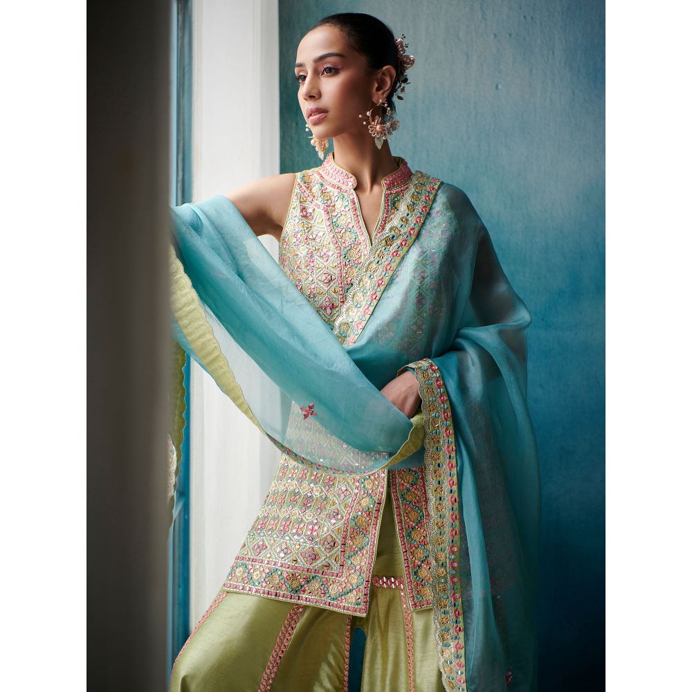 SUHINO Front Open Kurta Gharara & Dupatta (Set of 3)