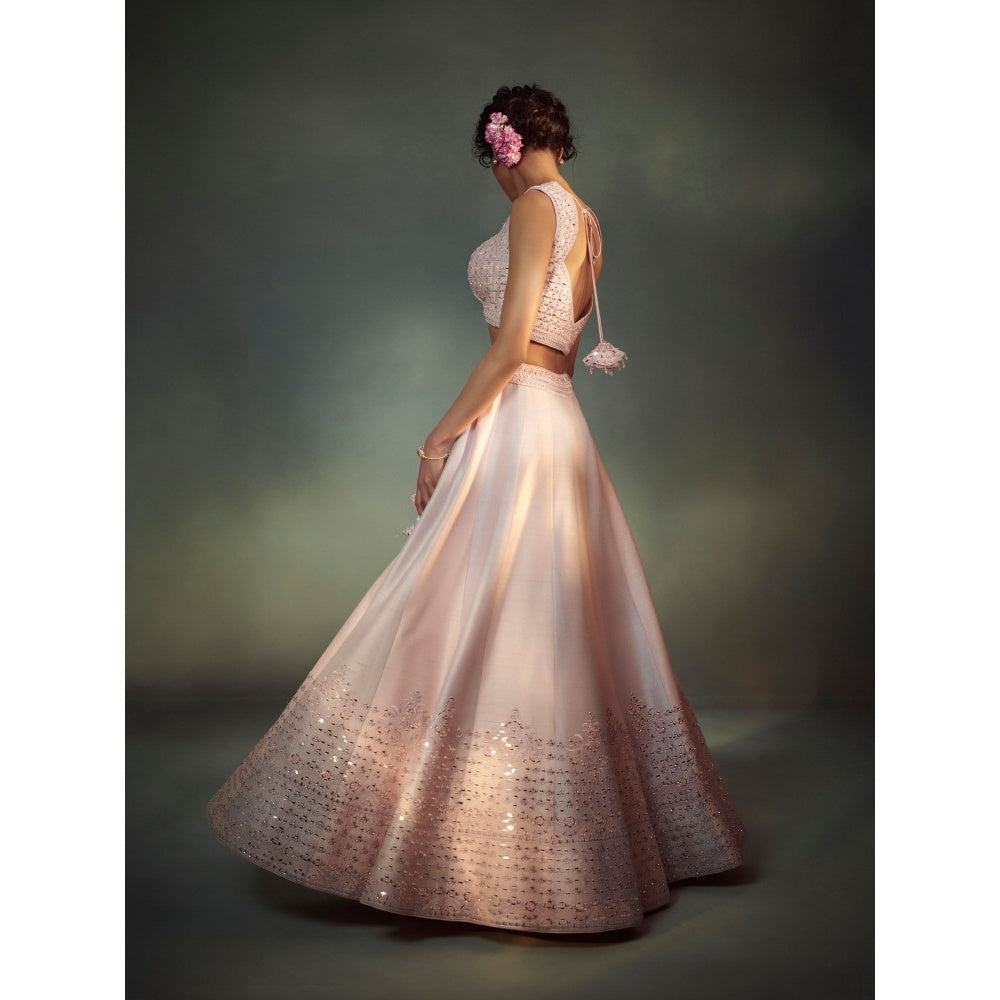 SUHINO Powder Pink And Purple Dual Lehenga Blouse & Dupatta (Set of 3)