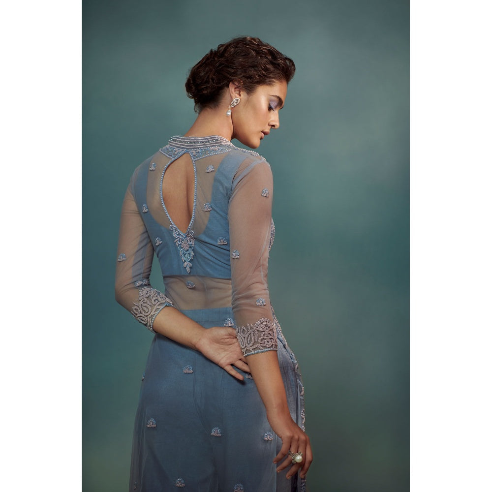 SUHINO Ice Blue Sheer Kurta Pant with Inner (Set of 3)