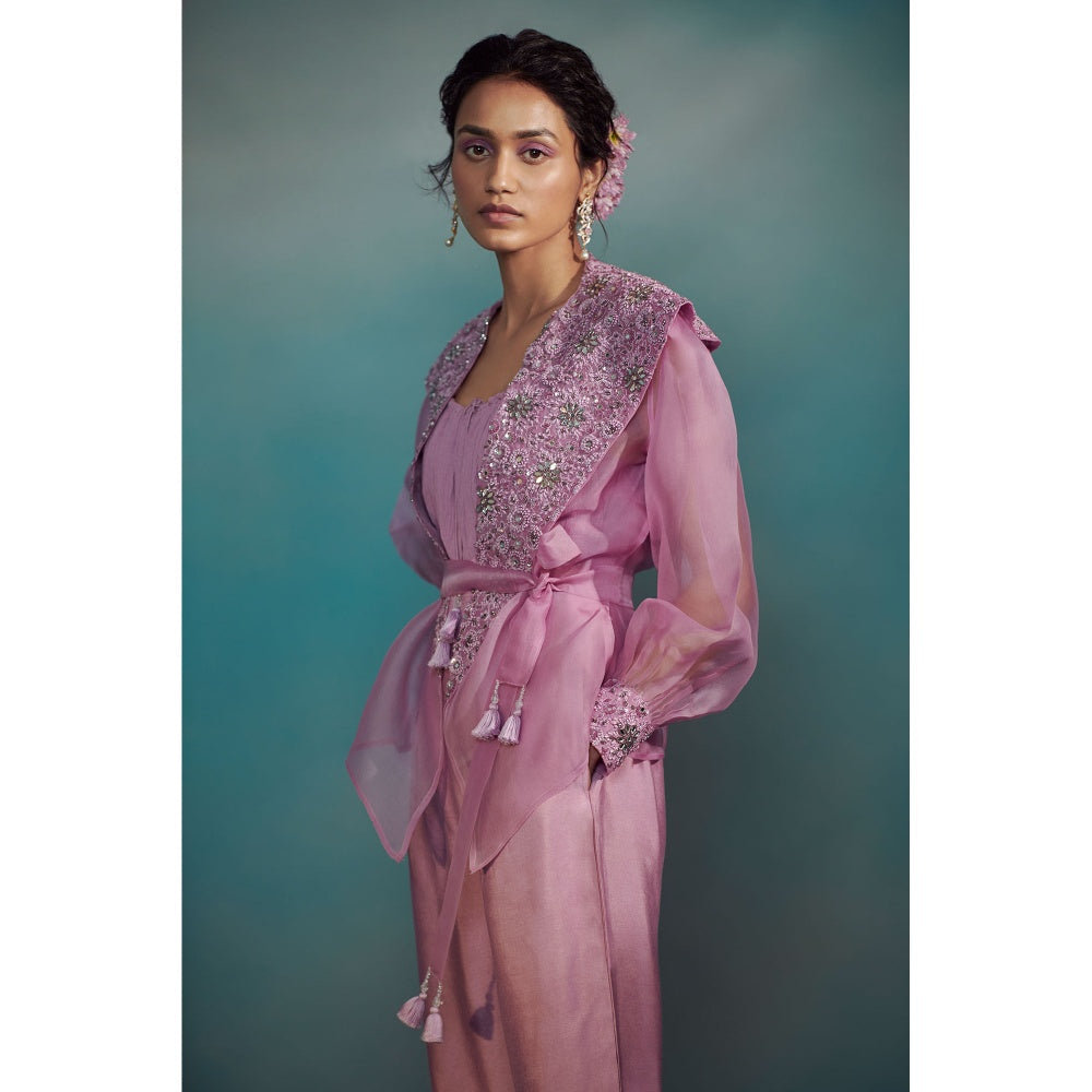 SUHINO Purple Jumpsuit with Organza Overlay (Set of 3)