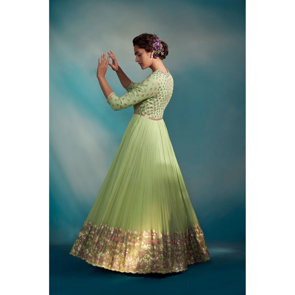 SUHINO Lime Green Anarkali Pant with Dupatta (Set of 3)