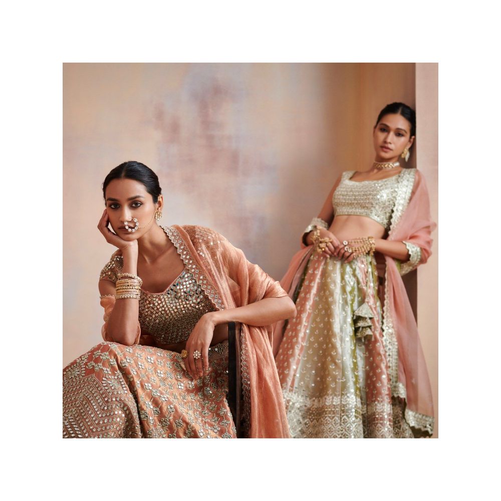 SUHINO Rust Tissue Lehenga with Blouse & Dupatta (Set of 3)